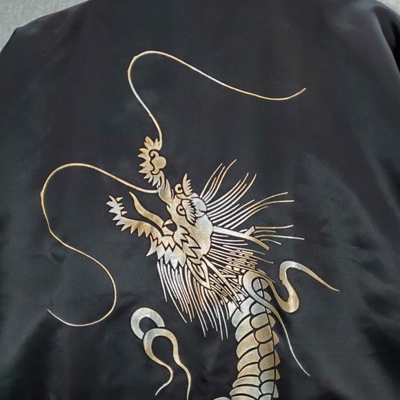 VINTAGE Japanese Dragons Men Kimono One Size Black Open Front Made In‎ Japan - Picture 8 of 10
